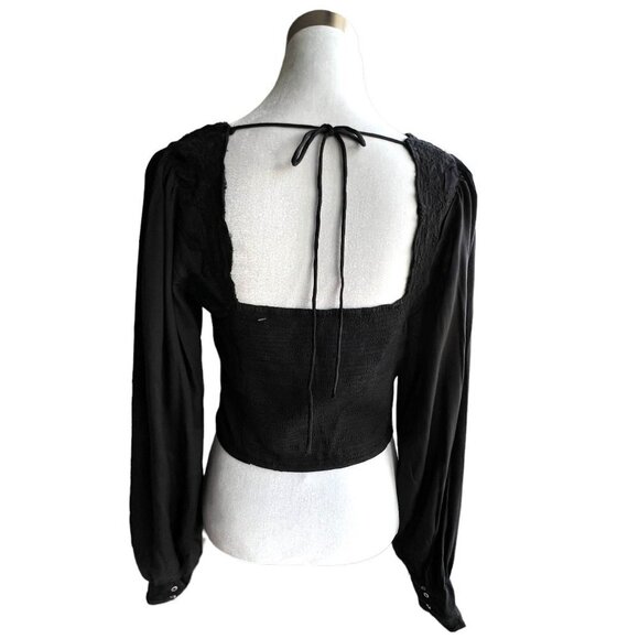 Free‎ People Revolve Womens Janelle Lace Top Size S Bohemian Romantic Black - Picture 7 of 11